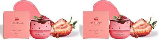 Original My Bee Balm Lip Balm - Strawberry Hydrating Balm Honey Pot for Dry, Chapped & Cracked Lips with Propolis, Honey & Vitamin E - Soften, Smooth & Reduce Lip Lines (Pack of 2)