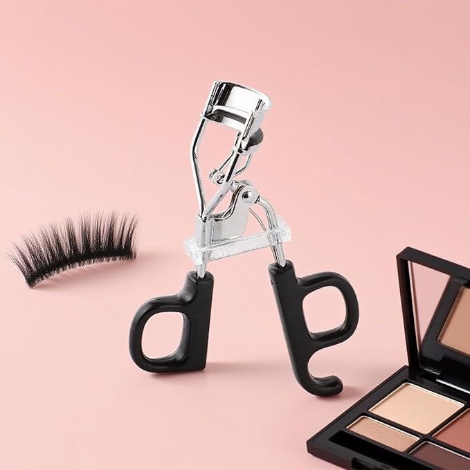 Black Eyelash Curler, Natural Curl Lash Curler - Wide Fit Comfortable Curved Design with Non-Slip Grip & Replacement Pads for a Natural, Clump-Free Lift (Black)