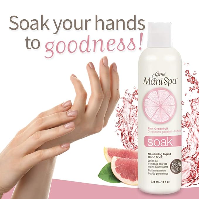 Gena Mani Spa Liquid Hand Soak | Softens, Moisturizes Hands, Nails, and Cuticles For Great Manicure Pre Treatment | Made in the USA |Grapefruit Scent |8 Oz