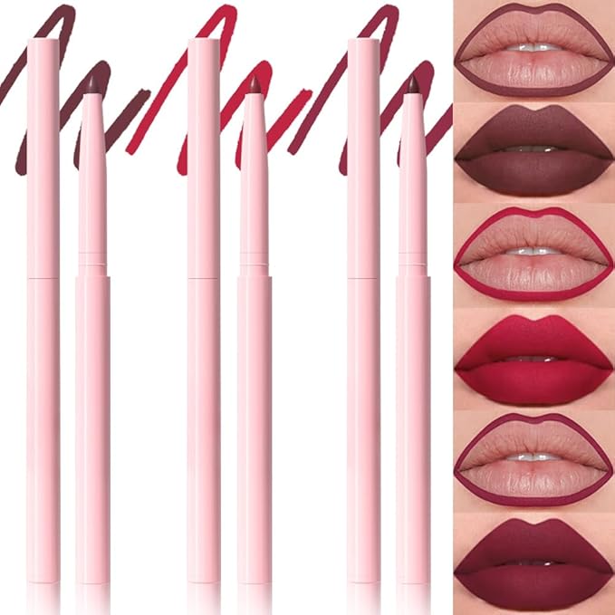 Kaely 3Pcs Matte Velvet Lip Liner Pencils Retractable for Shaping & Sculpting Lips, Lip Pencils for Women Long Lasting Waterproof Rich Lip Colors Liner Crayon Lipstick delineador de labios 06&07&11