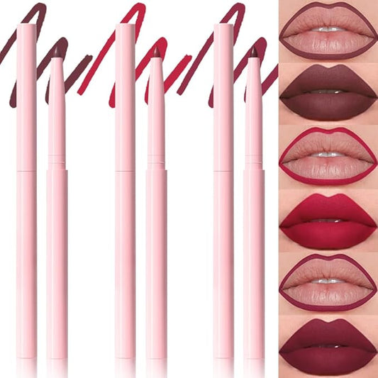Kaely 3Pcs Matte Velvet Lip Liner Pencils Retractable for Shaping & Sculpting Lips, Lip Pencils for Women Long Lasting Waterproof Rich Lip Colors Liner Crayon Lipstick delineador de labios 06&07&11