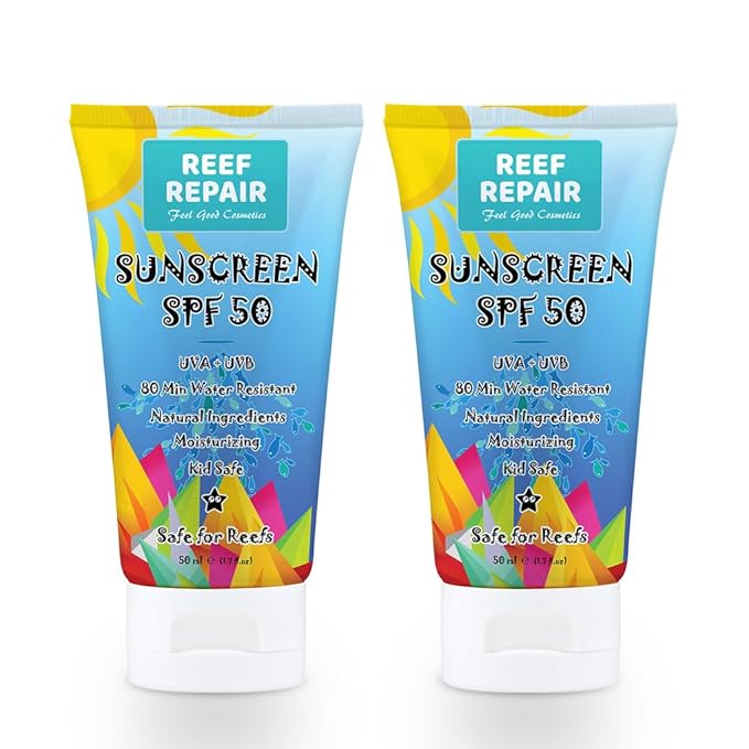 Reef Safe Sunscreen SPF 50 (2 Pack) - Natural, Travel Size, Water Resistant, Moisturizing, Broad Spectrum UVA/UVB Coral Friendly Mineral Suncream from Reef Repair (2 x 1.7 fl.Oz)