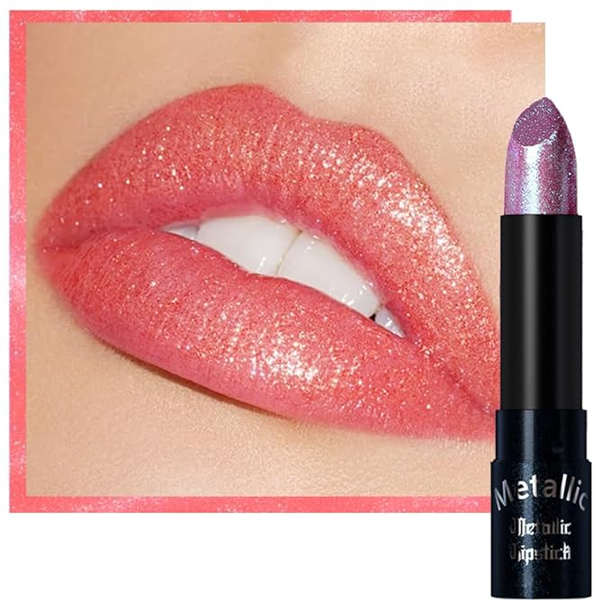 Kaely Glitter Metallic Lipstick, Shimmer Metallic Lipsticks for Women, High Pigmented Lip Gloss Long Lasting Waterproof Smudge Proof 24 Hour, Halloween Makeup, Vegan & Cruelty-Free, 03