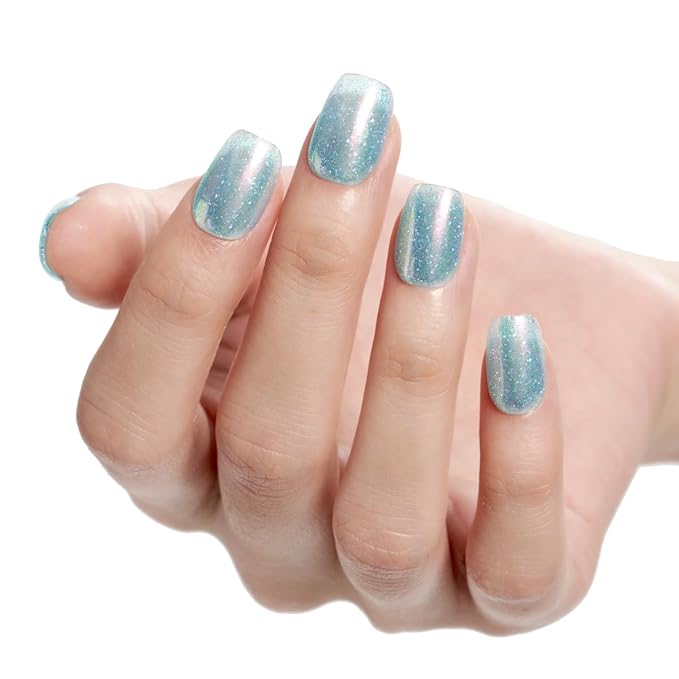 GLAMERMAID Glitter Silver Press On Nails Extra Short Square, Handmade Jelly Soft Gel Nails Fake Nails kit, Glossy Nails Glue on Nail Reusable Acrylic False Nails Manicure Kits for Women