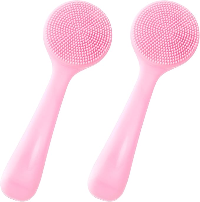 2 Pack Silicone Manual Facial Cleansing Brush, Skin Friendly Waterproof Face Cleaning Scrubber Exfoliator Cleanser for Blackheads Whiteheads Makeup Residues Removal- Pink