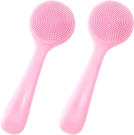 2 Pack Silicone Manual Facial Cleansing Brush, Skin Friendly Waterproof Face Cleaning Scrubber Exfoliator Cleanser for Blackheads Whiteheads Makeup Residues Removal- Pink