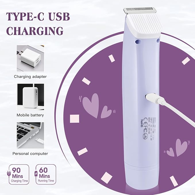 Bikini Trimmer Electric Razors for Women, 2-in-1 Dual-Head Cordless Body Hair Trimmer Facial Hair Removal for Face Lip Chin Pubic Underarm Legs, IPX6 Waterproof, Gifts for Women