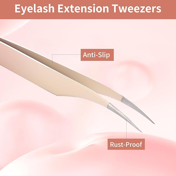 5 Pcs Lash Extension Tweezers, Lash Tweezers for Eyelash Extension, Straight and Curved Eyelash Tweezers, For Professional Eyelash Extension Artists, Girls, Women, Beginners