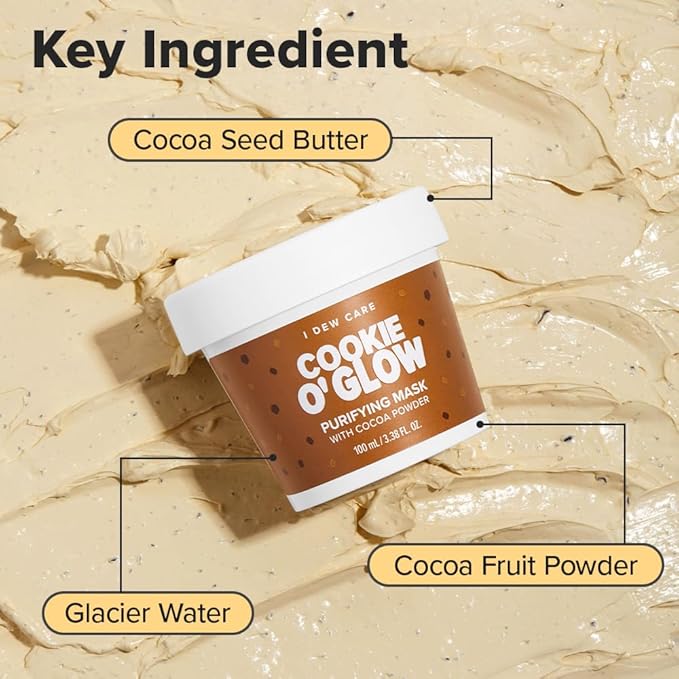 I DEW CARE Wash Off Face Mask - Cookie O' Glow | Hydrating and Purifying for Dry Skin with Cocoa Seed Butter, Korean Facial Mask Skin Care, 3.38 Oz