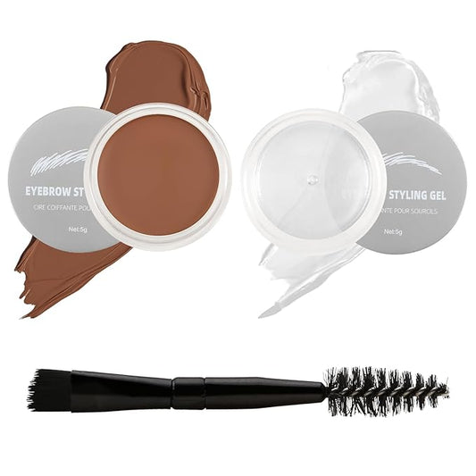 Cream Eyebrow, Brow Powder and Eyeliner Gel, Eye Brow Pomade Waterproof Highly Pigmented, Filler Thicker Brows, With Dual Head Brush 2Pcs