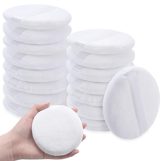 16 Pcs 4 Inch Large Washable Powder Puff for Body Round Loose Soft Velour Powder Puff,white