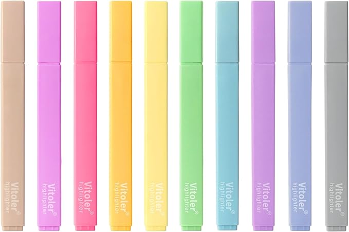Bible Highlighters, 10 Pack, Assorted Colors, Fast Dry, Pastel Highlighters No Bleed, Set, Bible Journaling Highlighter, Marker, Colored School Supplies