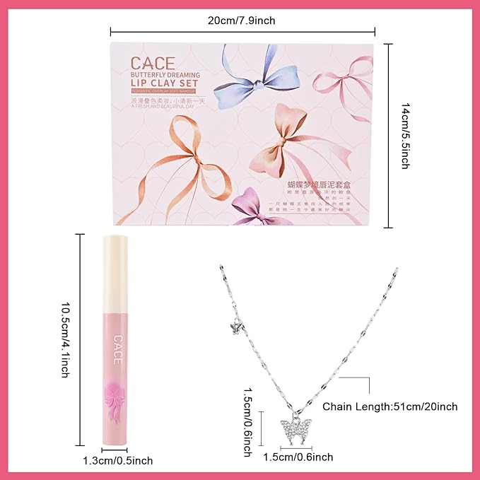 Makeup Set for Women, Lipstick Gift Box Set Include 6Pcs Matte Liquid Lipstick and a Butterfly Necklace, Easy to Match with Different Makeup looks, Christmas Makeup Set Gift for Girls-01