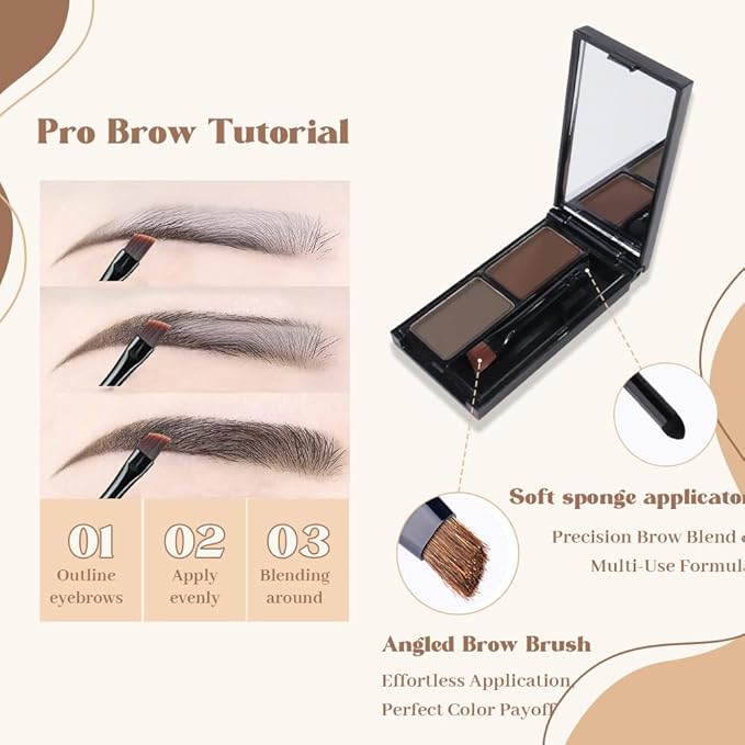 Brow Powder Kit – Long-Lasting Dark Gray Brown Color Brow Filler for Full, Defined Natural Brows, Contour Palette with Double-Ended Brush, sombra para cejas-4#