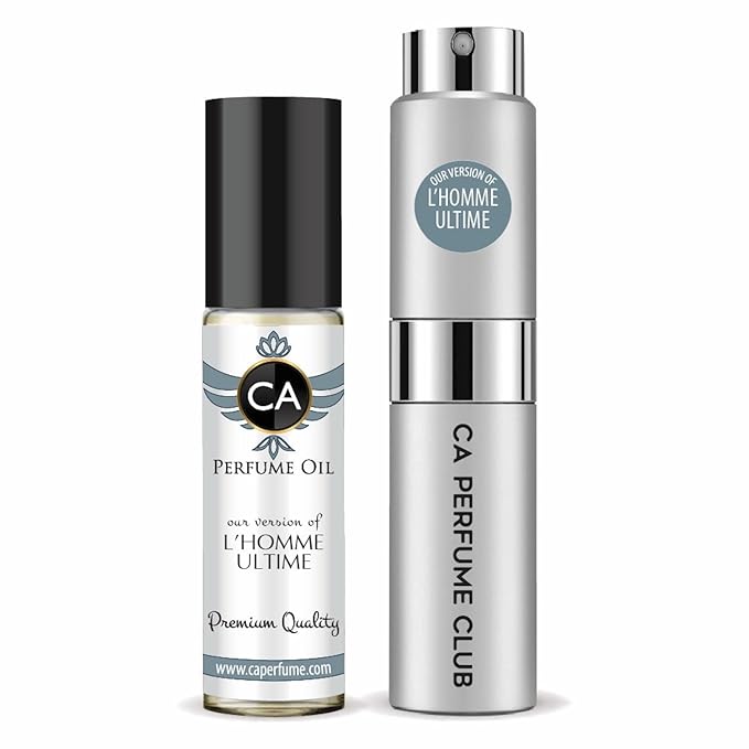 CA Perfume Duo Impression of L' Homme Ultime For Men Perfume Layering Set Mens Cologne Long Lasting Travel Size EDP + Body Oil Roll-On Bottle 0.27 Fl Oz+0.33 Fl Oz