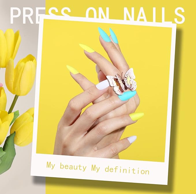 FANDAMEI Press on Nails Almond Matte, 24 Colors 576PCS Press on Nails Medium Almond Matte, Acrylic Medium Fake Nails Full Cover, Natural Press on Nail, False Nails with Nail Glue