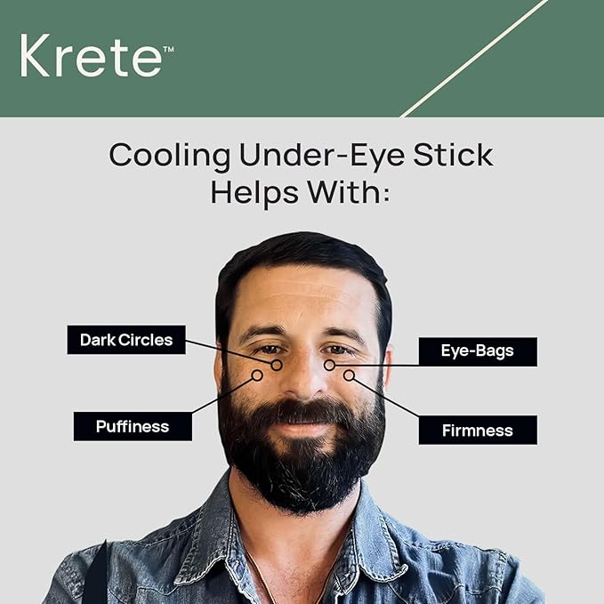 KRETE Cooling Under-Eye Stick with Liposomal Caffeine and Tripeptide-5 - Helps with Dark Circles and Puffiness, Vegan & Cruelty-Free, 15ml
