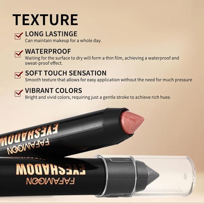 2Pcs Monochrome Cream Shimmer Glitter Eyeshadow Pencil Stick for Women, Eye Shadow Eyeliner Pencil Sticks Makeup, sombras para ojos, Waterproof, Vegan & Cruelty-Free, (02+06, 2Pcs)