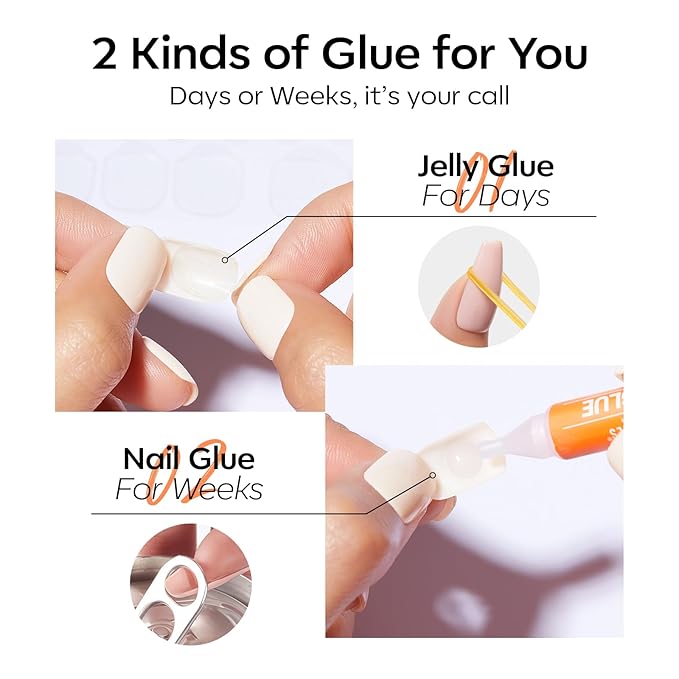 Modelones Milky White Press on Nails, Christmas Short Square Fake Nails, Reusable Nail Kit with Nail Glue Adhesive Tabs Mini Nail File, Nails Press Ons 32Pcs16 Sizes, Women Girl Gift