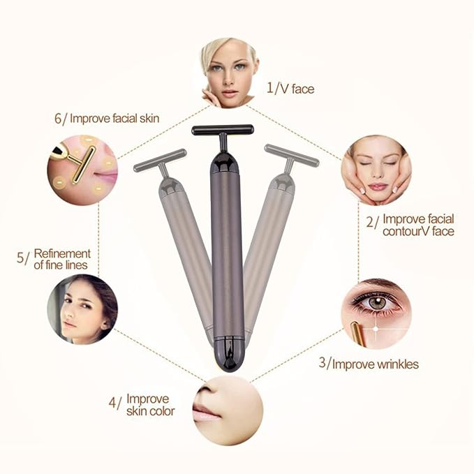 Beauty Bar Gold Face Massager for Skin Care T-Shape Facial Massager Tools Face Lifting (Grey)