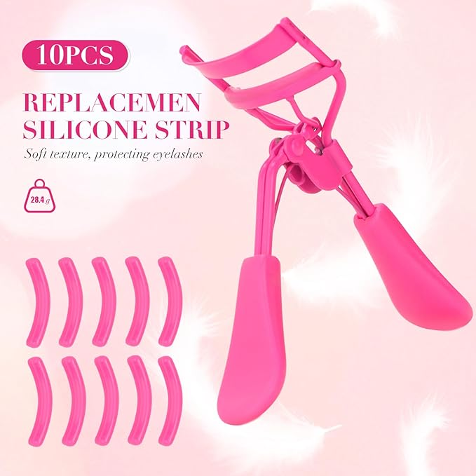 Eyelash Curler with Pads, Lash Curler with 10 Extra Silicone Replacement Pads, Comfortable Grip for Effortless Curling – Eyelashes for The Perfect Eye Contour (Light Pink)