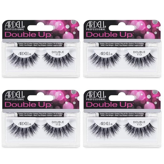 Ardell False Eyelashes Double Up 113 - Reusable Dramatic Volume Lashes, Eye Makeup Beauty Enhancement, 4 Pack