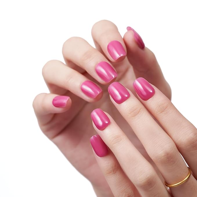 GLAMERMAID Hot Pink Press On Nails Extra Short Square, Handmade Jelly Soft Gel Nails Rose Fake Nails kit, Natural Nails Manicure Kits Stick Glue on Nail Reusable Acrylic False Nails for Women