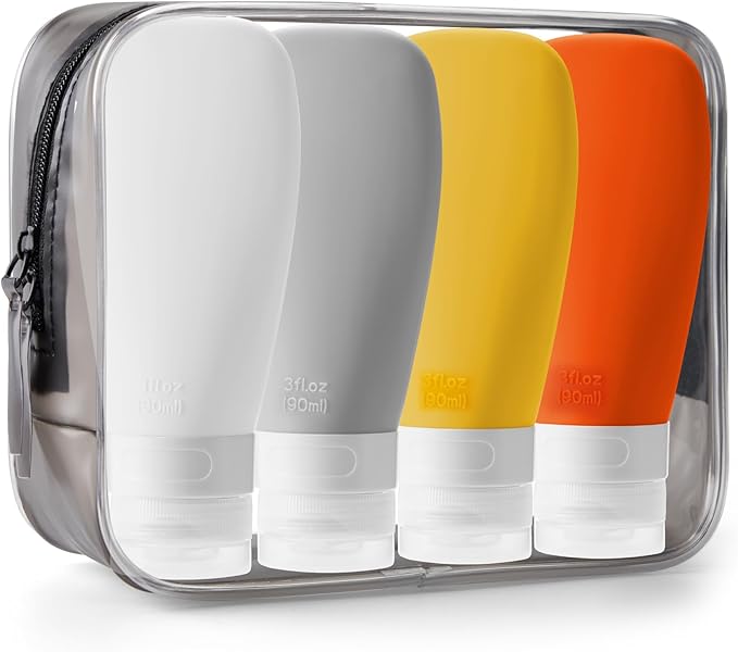 INSFIT Portable Travel Bottles, TSA Approved Leak Proof Containers for Toiletries, BPA Free Refillable Accessories for Shampoo, Body Wash, Liquids (4 Pack)