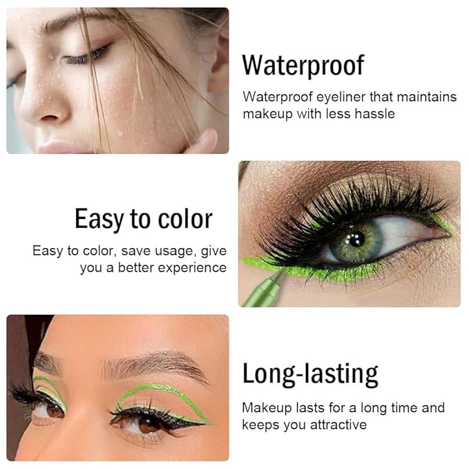 evpct Green Glitter Eyeliner Pencil for Eyes, Apple Avocado Green Metallic Shimmer Eye Liner Pencil Makeup Waterproof Smudge Proof, Colored Gel Waterline Eyeliner Face Eye Paint Stick Halloween Makeup