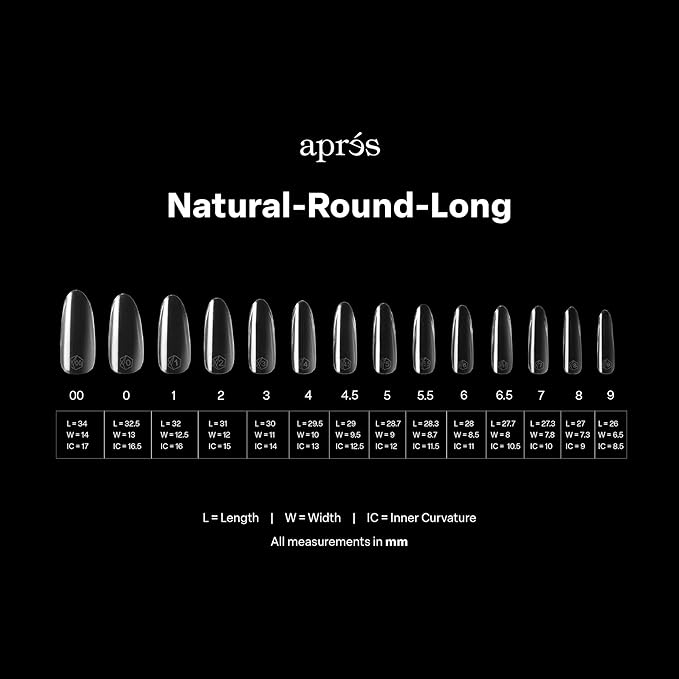 Apres Gel-X® Round Box of Nail Tips | 280 Gel-X Tips,14 Sizes 00-9 | Half-sizes Included (Natural Round Long, 280 Count)