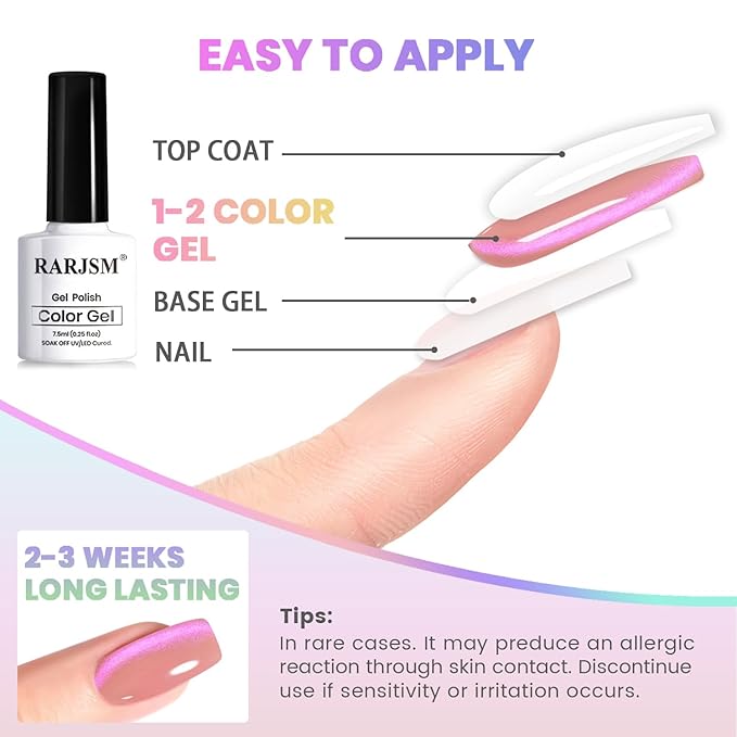 RARJSM Aurora Glitter Cat Eye Gel Nail Polish Set 6Pcs Nude Pink Light Purple Gold Brown Green Blue Galaxy Mermaid Glitter Cateye Gel Polish with Magnetic Stick UV LED Curing Require Home Salon