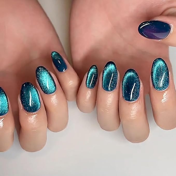 4 Packs (96 Pcs) Short Almond Press on Nails - Mix Color, Glitter Fake Nails, Oval Glue on Nails, Gel False Nails for Women, Stick on Kit 12 Sizes-4 Styles