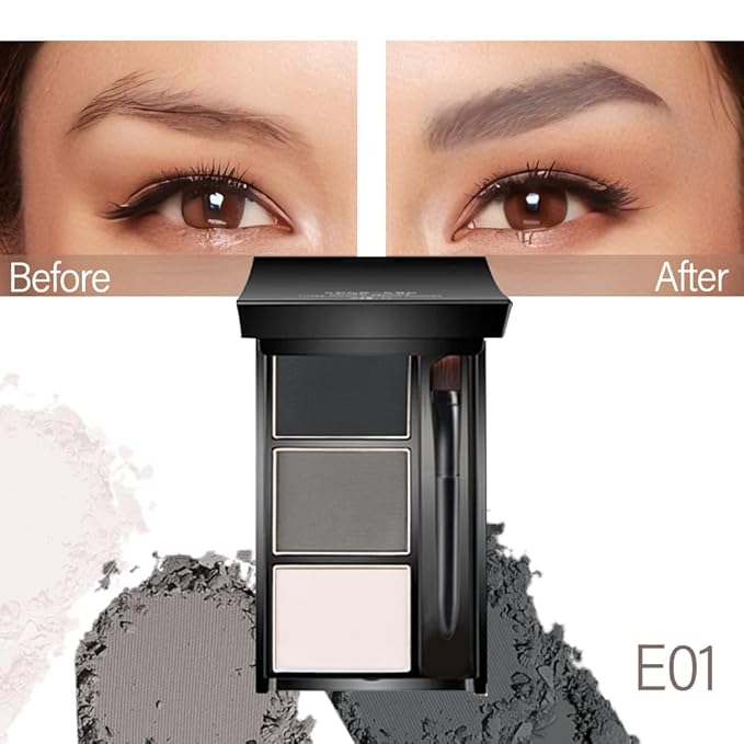 Eye Brow Powder for Women, Taupe Eyebrow Powder Kit with Brush, Long-Lasting 3 Colors Brow Palette, Filler for Full, Defined Natural Brows Shaping (01)