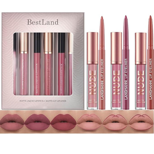 BestLand 6Pcs Matte Liquid Lipstick + Lip Liner