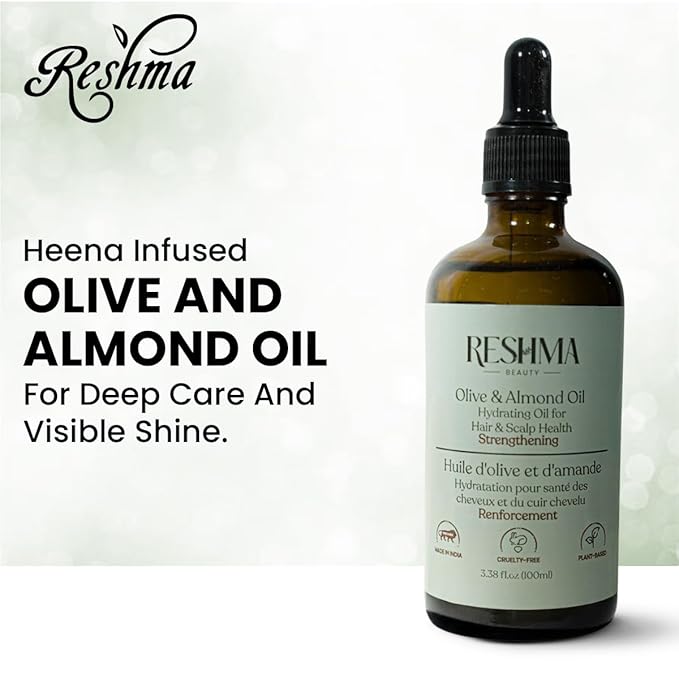 Reshma Beauty Olive & Almond Oil – Henna Infused Hydrating Oil for Hair & Scalp Health | Strengthens & Softens
