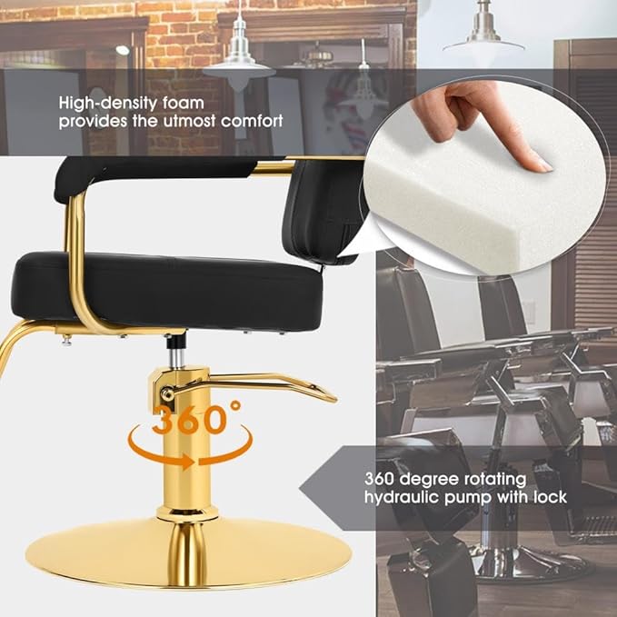 Artist hand Black and Gold Salon Chair Professional Stylist Chair with Heavy Duty Hydraulic Pump, 360 Degree Swivel Barber Chair, Spa Beauty Equipment Max Load Weight 330 Lbs