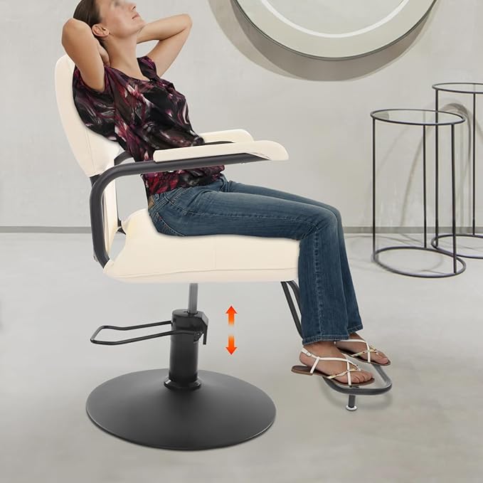 Barber Salon Chair for Hair Stylist,Hair Chair for Barbershop Home Height Adjustable & 360° Swivel Styling Salon Chairs Spa Beauty Salon Equipment, 550Lbs Capacity (White)