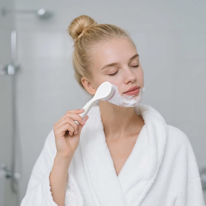 2 Pack Silicone Face Scrubber Exfoliating Brush, Manual Handheld Facial Cleansing Brush Blackhead Scrubber, Soft Bristles Waterproof for Face Skincare (Round-Pink Head)