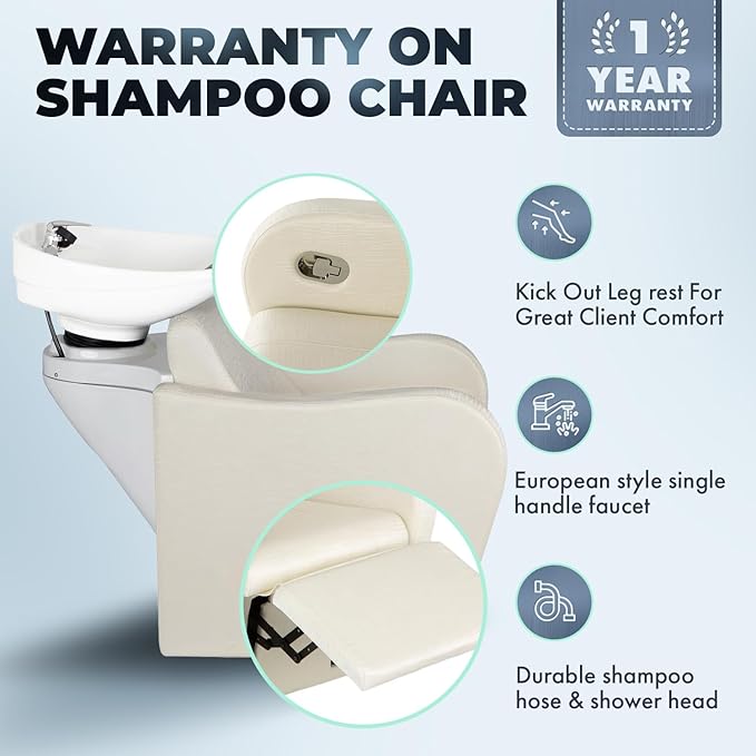 Buy-Rite Lexus Backwash Unit – Professional Salon Shampoo Chair with Extra Wide Seat, Kick-Out Leg Rest, Tilting Porcelain Shampoo Bowl, European Style Faucet & Neck Rest, TS-8018B (White Zebra)