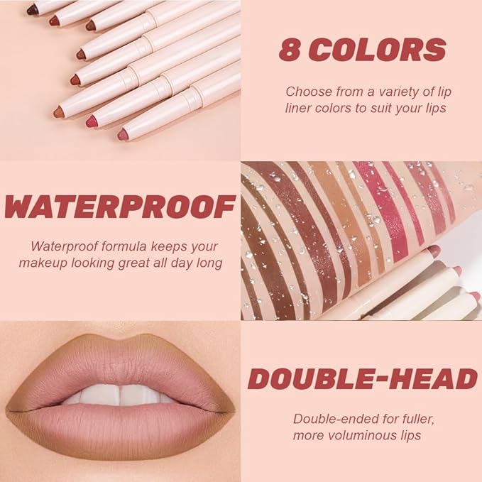 Plump Matte Crayon Lip Liner Pencil, Nude Lipstick Lip Liners for Women, 24 Hour Long-Lasting Lip Gloss Makeup, With Silicone Smudger for Define Contours & Sculpting Lip, 03