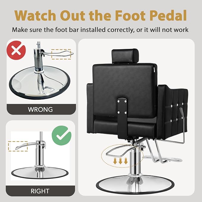 Black Reclining Salon Chair for Hair Stylist, Barber Chair for Barbershop with 350LBS Hydraulic Pump, Adjustable Headrest, 135° Recliner Hair Stylist Chair for Beauty Salon, Spa or Tattoo Studio