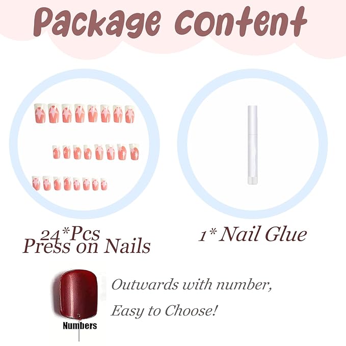 BABALAL Duck Nails Press on Fake Nails Star Glue on Nails Y2k Acrylic Nails White French Tip Gyaru False Nails 24Pcs Glossy Manicure Duck Bill Stick on Nails for Women Girls