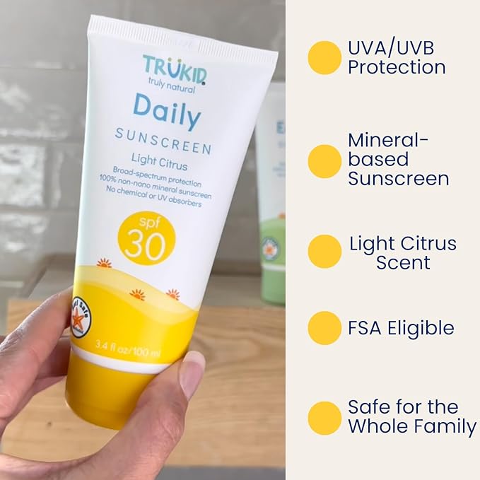 TruKid Daily SPF30 Face Sunscreen Citrus 3.4oz Baby Sunscreen, Natural Ingredients Kids Sunscreen, Reef-Friendly Travel Size Sun Screen, Beach Defense Sunscreen for Kids, Toddlers, Babies & Adults
