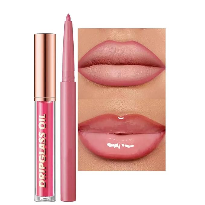 Pink Lip Liner Waterproof Lip Kit With Lip Liner and Gloss Long Lasting Pluming Smudge proof Highly Pigmented Lip Liner Set with Lipgloss (09# Pink)
