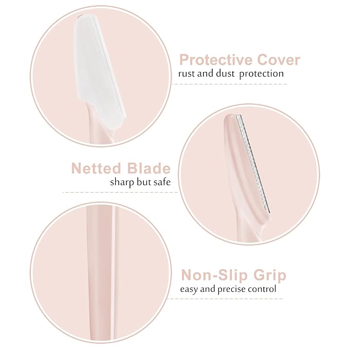 21 Pcs Eyebrow Razors, Face Razors Multipurpose, Exfoliating Dermaplaning Tools, Eyebrow Trimmers Shaver with Safety Cover, Facial Hair Removal for Women Men Body Use (Light pink)
