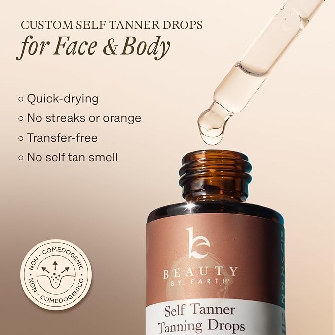 Self Tanning Drops for Face - USA Made with Organic & Natural Ingredients, Bronzing Face Tanning Drops with Aloe Vera, Non Toxic Self Tanner for Sunless Fake Tan & Natural Glow, Cruelty & Toxin Free