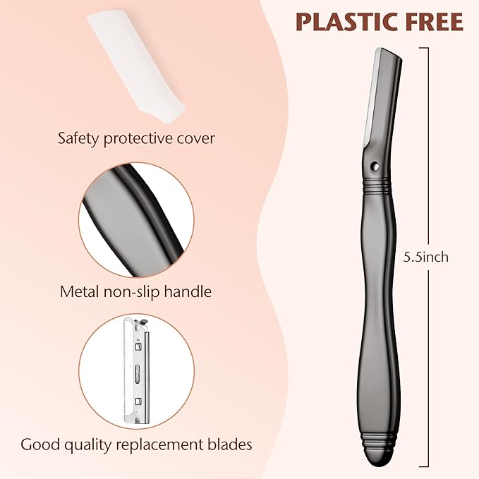 Eyebrow Razor, Dermaplaning Tool for Face, Face Razors for Women, Dermaplane Razor, Hair Removal and Exfoliation, Facial Razor, Face Shaver for Women&Men, 6 Blade Refills with Blade Cover (Black)