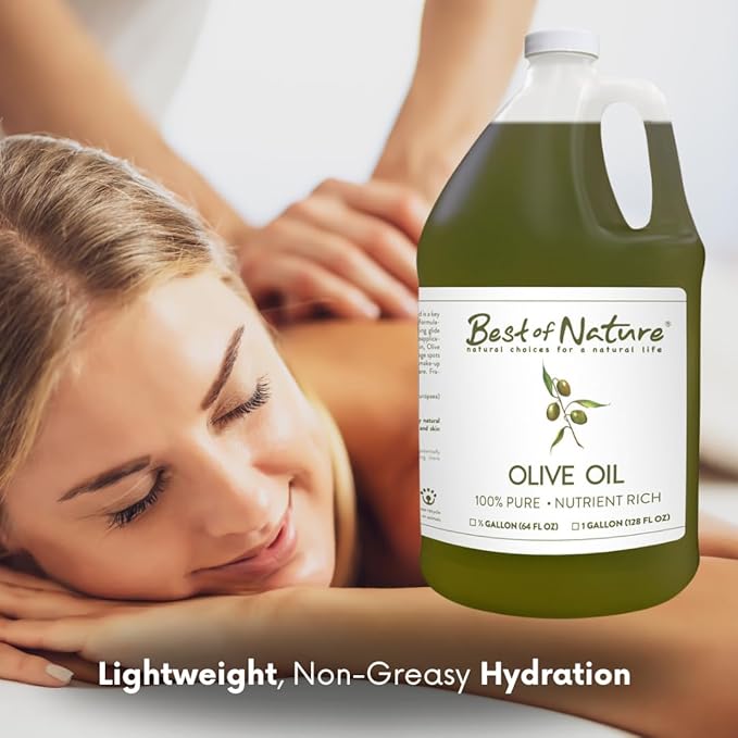 Best of Nature 100% Pure Olive Massage & Body Oil – Cold Pressed, Natural & Unscented Moisturizer for Skin, Hair & Bath, 1 Gallon (128 fl oz)