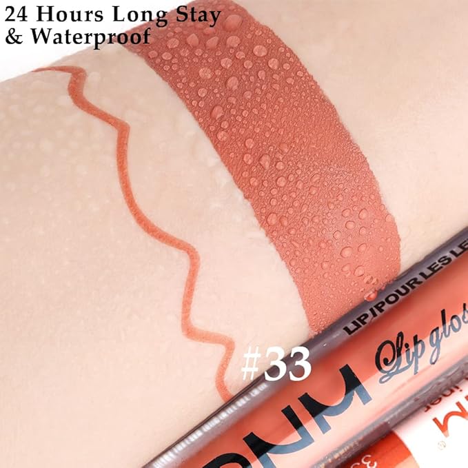 evpct 2Pcs Reddish Brown Neutral Color Lip Liner and Matte Lipstick Makeup Sets Vegan Lipstick Lip Liner and Gloss Set Lip Stain Long Lasting Waterproof 24 33#