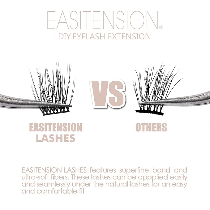 DIY Eyelash Extension, 3D Effect Glue Bonded Band Individual Lash 48 Clusters Volume Lashes Set, Home Eyelash Extension, C curl Lashes Pack 16MM-48 Clusters